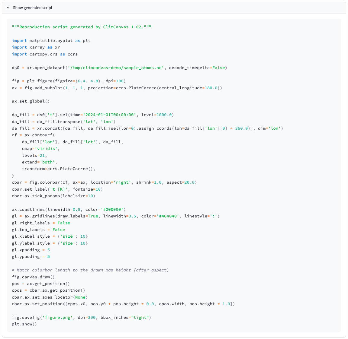 Generated script